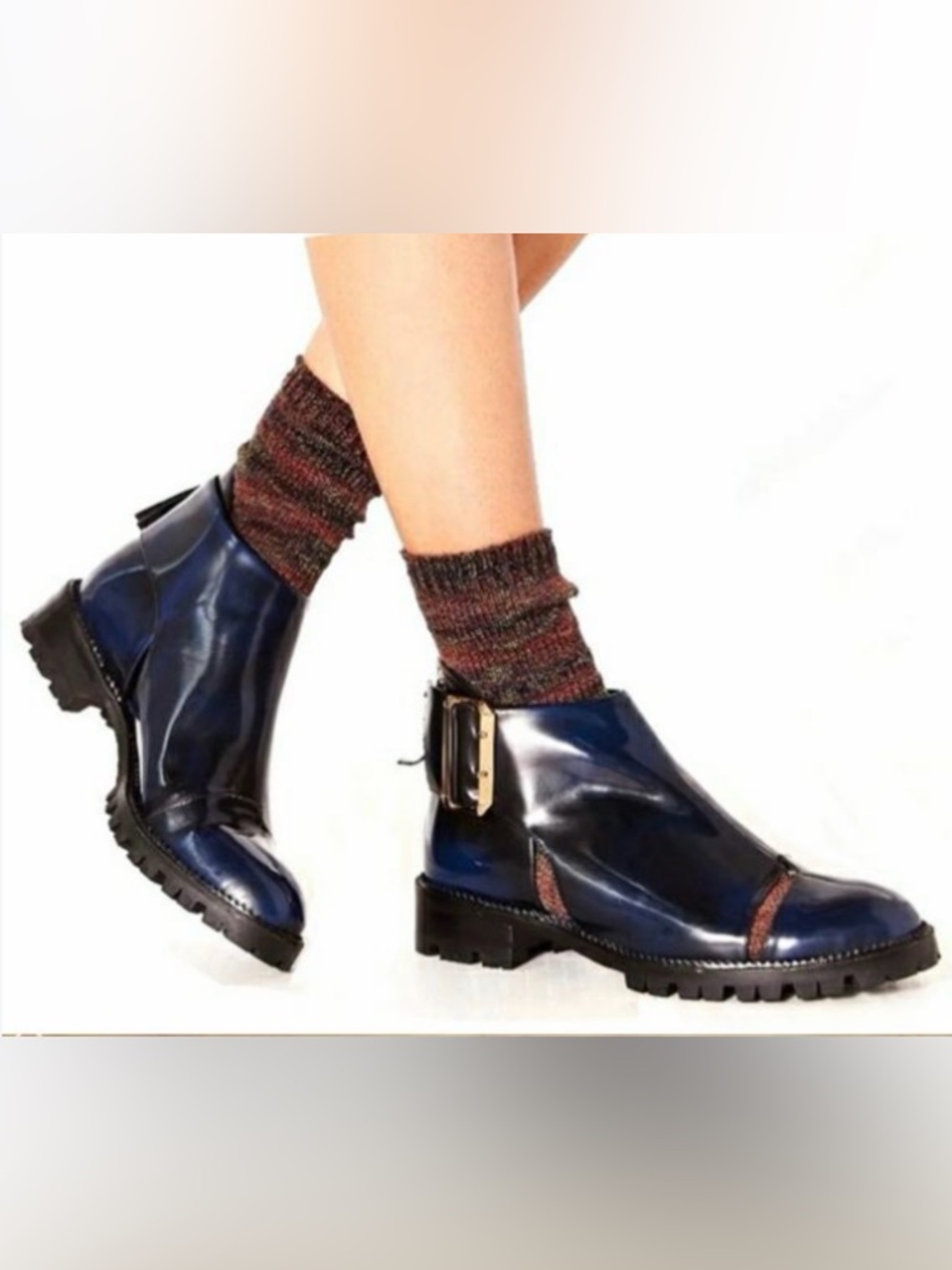 Jeffrey Campbell Blue/Black Brushed Patent Leather Flamel Cutout Ankle